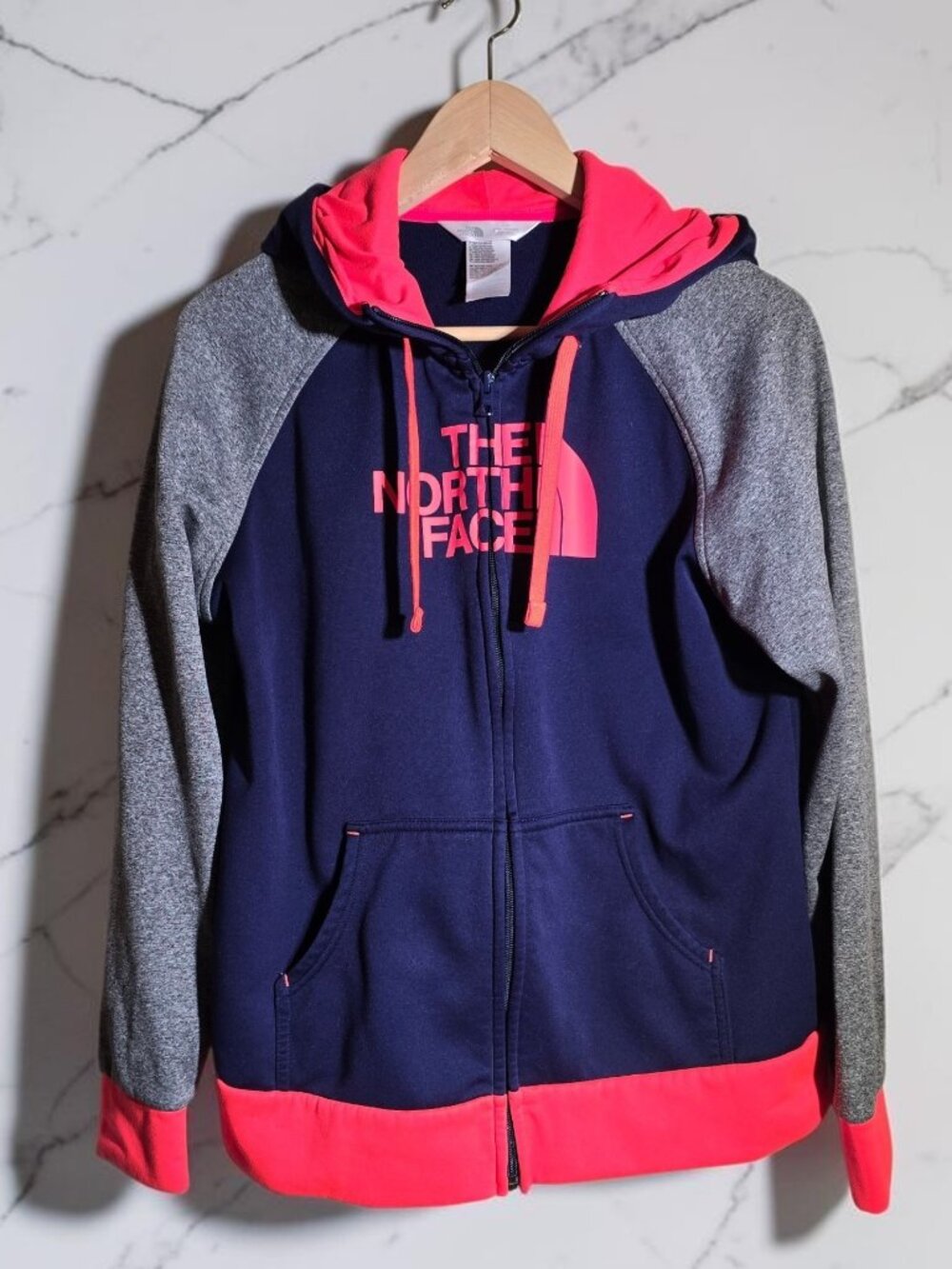 The North Face Full-Zip Hoodie Colorblock Navy Gray Coral Pink Size Large